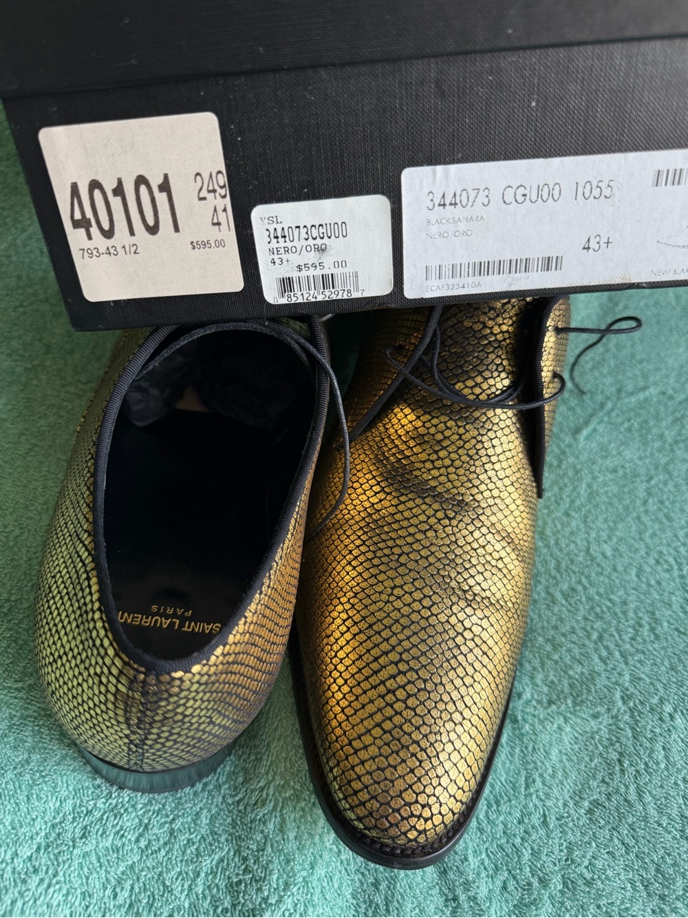 Saint Laurent Gold Textured Lace-Up Derbys - Picture 3 of 5